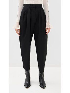 ISABEL MARANT Black Wool Twill JANICE Cropped Pleated Harem Carrot Pants 38 / 6